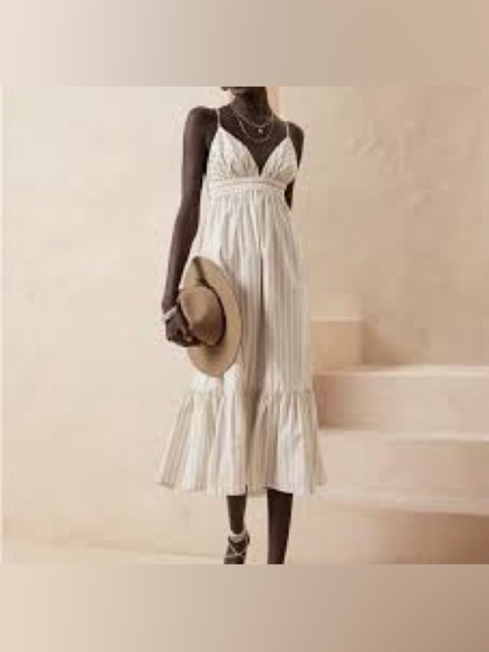 Banana Republic Tan/White Striped Open Back Cotton Poplin Midi Dress Small